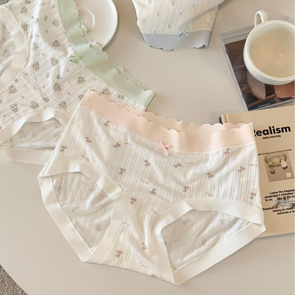 A091 Women's Colorful Candy Garden Mid-Waist Silk Briefs - Antibacterial, Breathable, Skin-Friendly.