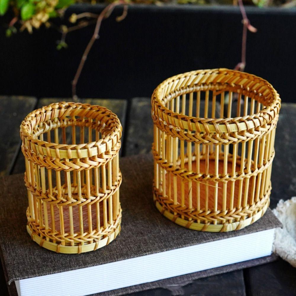 Tabletop Storage Bamboo Woven Pen Container Multi-functional Storage Basket  School