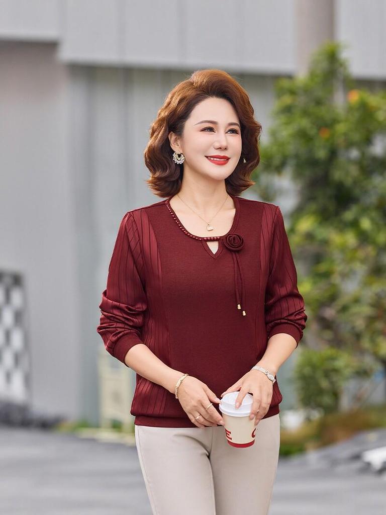 2025 Stylish Slimming Long-Sleeve Blouse for Middle-Aged and Elderly Mothers