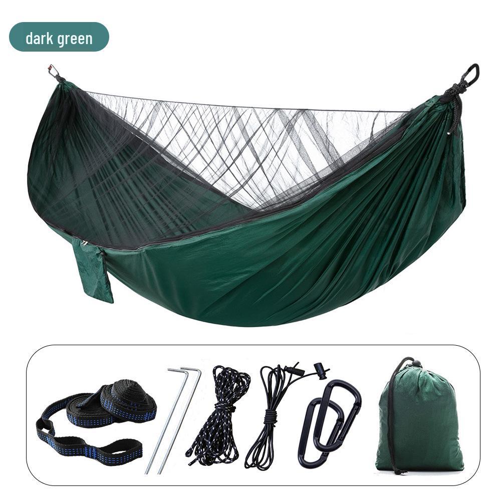 Army Green Mosquito-Proof Quick-Open Camping Hammock, Extended 290x140, Multi-Purpose Outdoor Net Hammock