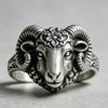 Vintage Silvery Ram Head Ring, Carved Flower Aries Ring, Gothic Animal Punk Jewelry, Dainty Gift For Men Women Party Accessories
