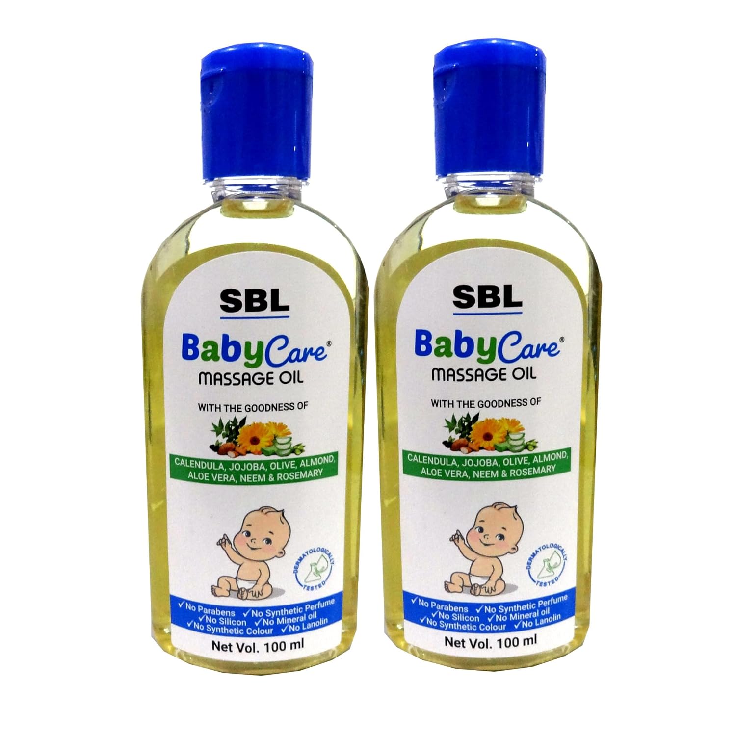 SBL Baby Care Massage Oil for Baby Skin Gentle Natural Massage Oil 100 ml X Pack of 2 Almond Neem Aloe Vera Daily Care