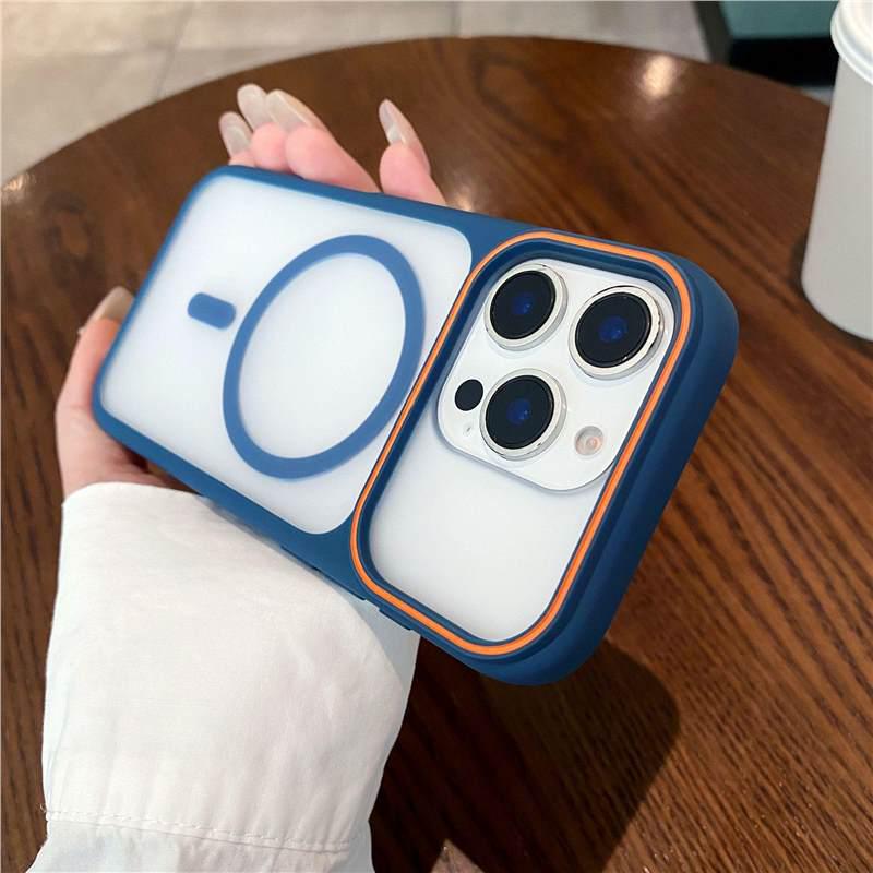 

Phantom Color Block Magnetic Anti-Drop Case for iPhone 16 Pro Max/17 with Matte Skin Feel for Large Windows iPhone 16 королевский синий
