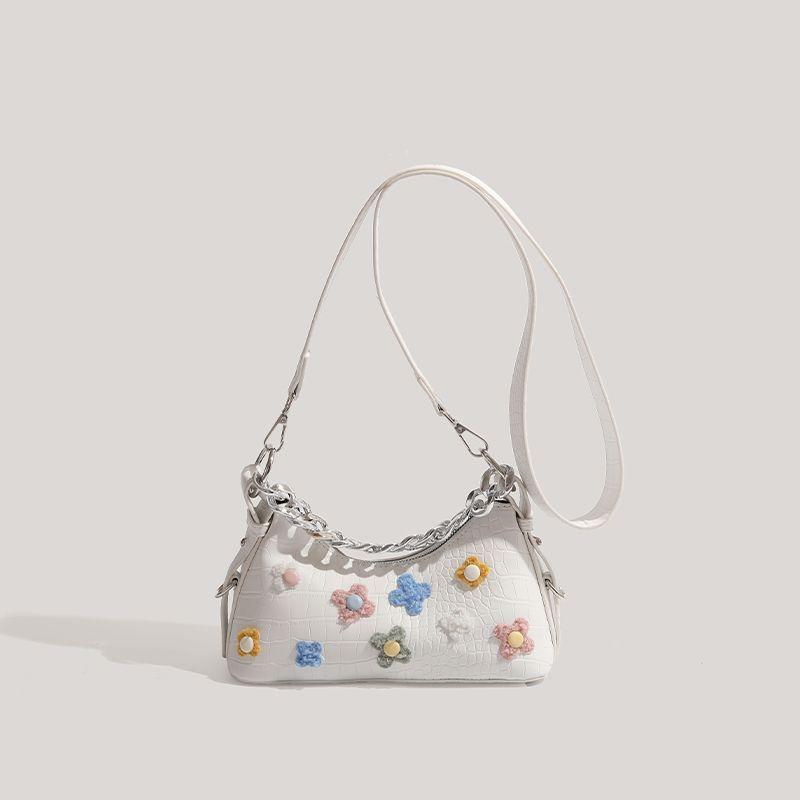 Baguette-style Fashionable and High-end Small Shoulder Bag with Floral Design