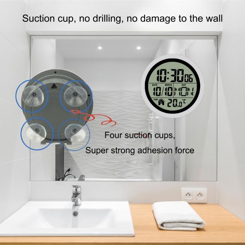 Large Digital Wall Clock with Date Day Temperature Battery Operated Bathroom Clock Shower Clock with Suction Cup Gift