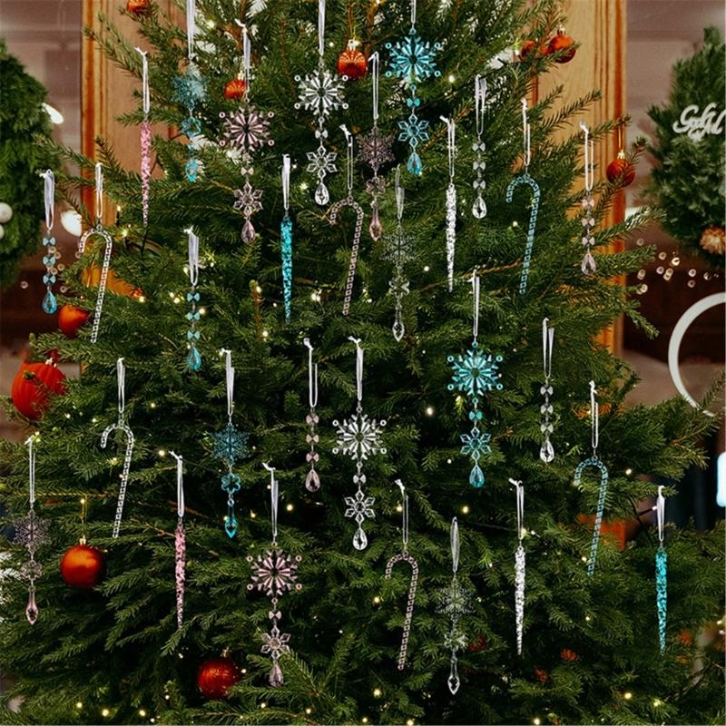 20PCS Clear Shatterproof Icicle Christmas Ornament Durable Portable Hanging Decors For Tree Door Curtain Holiday Decoration