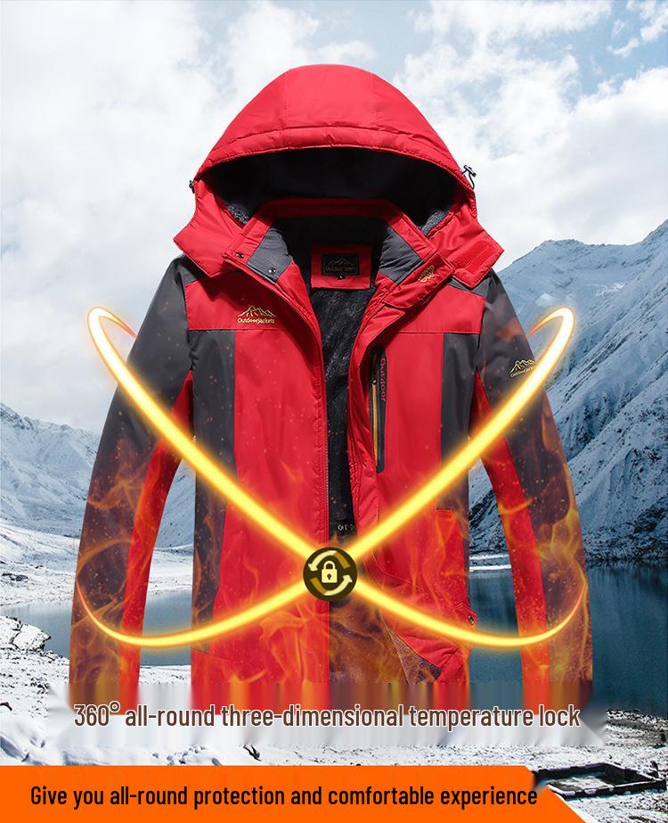LXL Men's Windproof Winter Ski Jacket - Plus Size, Loose Fit, Fleece Lined, Thickened, Hooded, Warm Cotton Outerwear.