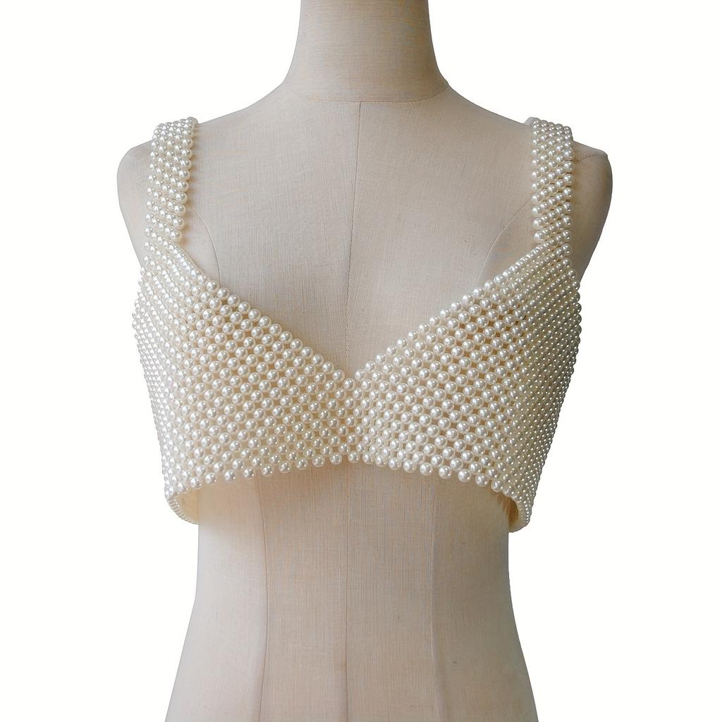 Exaggerated Imitation Pearl Design Bra Chain Elegant Sexy Style Personality Female Body Decor