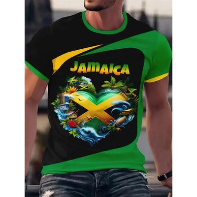 Men'S Flag Graphic Green Yellow & Black Short Sleeve Crew Neck Casual & Business Wear Summer Women's Jamaican T-Shirt