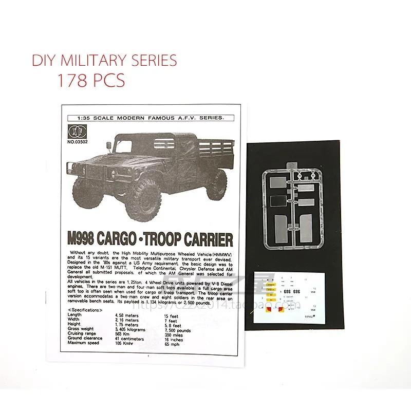 1/35 Vojenský nákladní automobil Hummer US Army Jeep HUM-V Komando Obrněný transportér vojska Montážní model Hračka