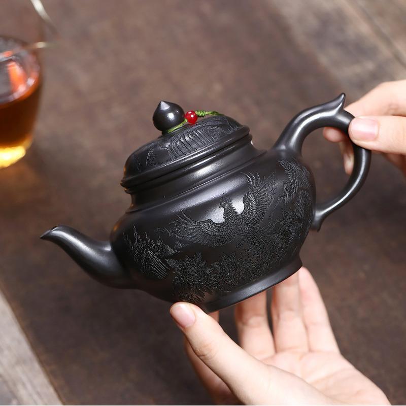 

330ml Authentic Yixing Purple Clay Teapots Handmade Phoenix Laughing Sakura Pot Raw Ore Stone Yellow Mud Kettle Zisha Tea Set