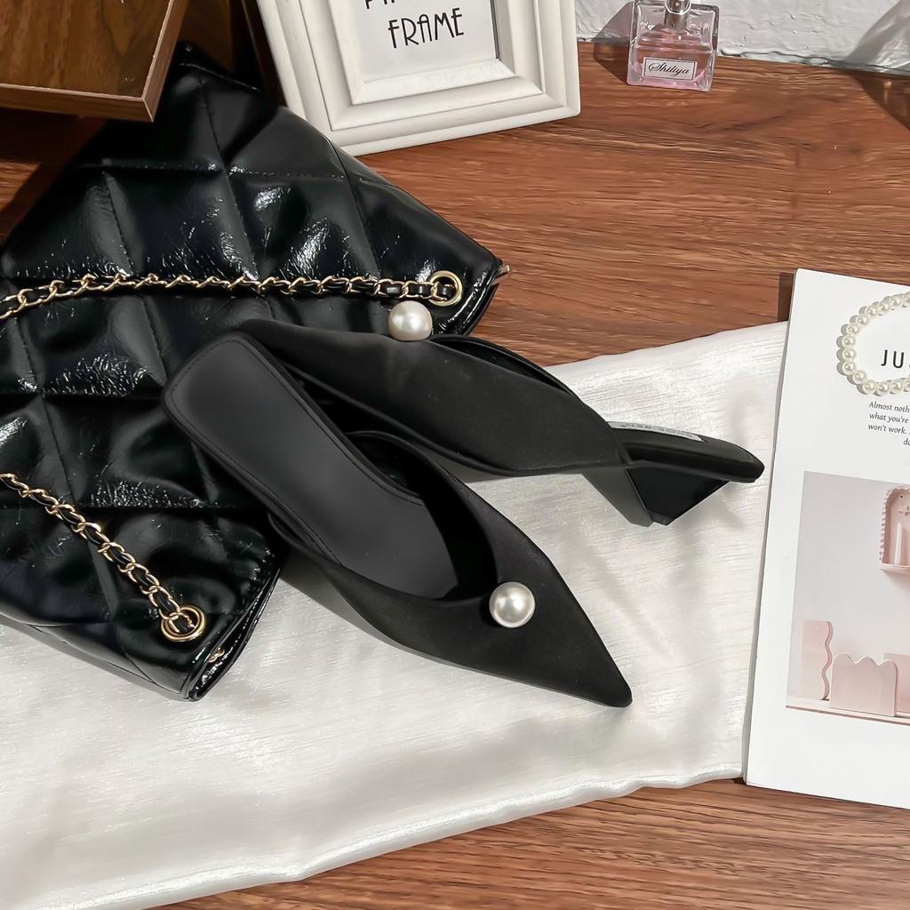 Pointed Single Shoes 2025 New French Bag Head Sandals Thick Heel Triangular Heel Empty High Heels Not Tired Feet Women's Shoes