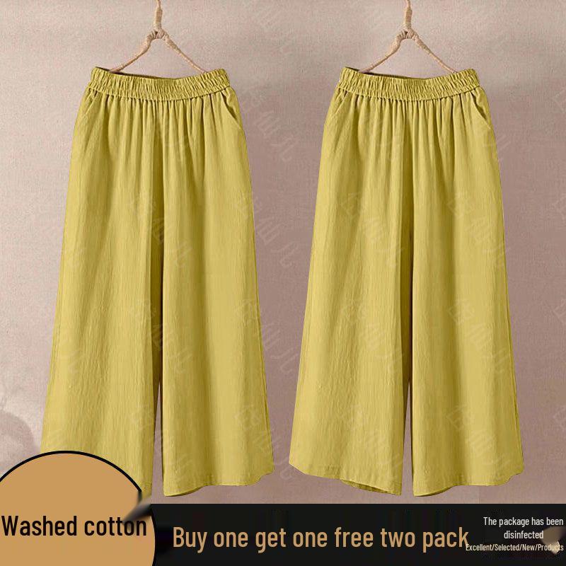 Cotton Wide-Leg High Waist Elastic Cropped Pants for Women - 2026 Summer Collection