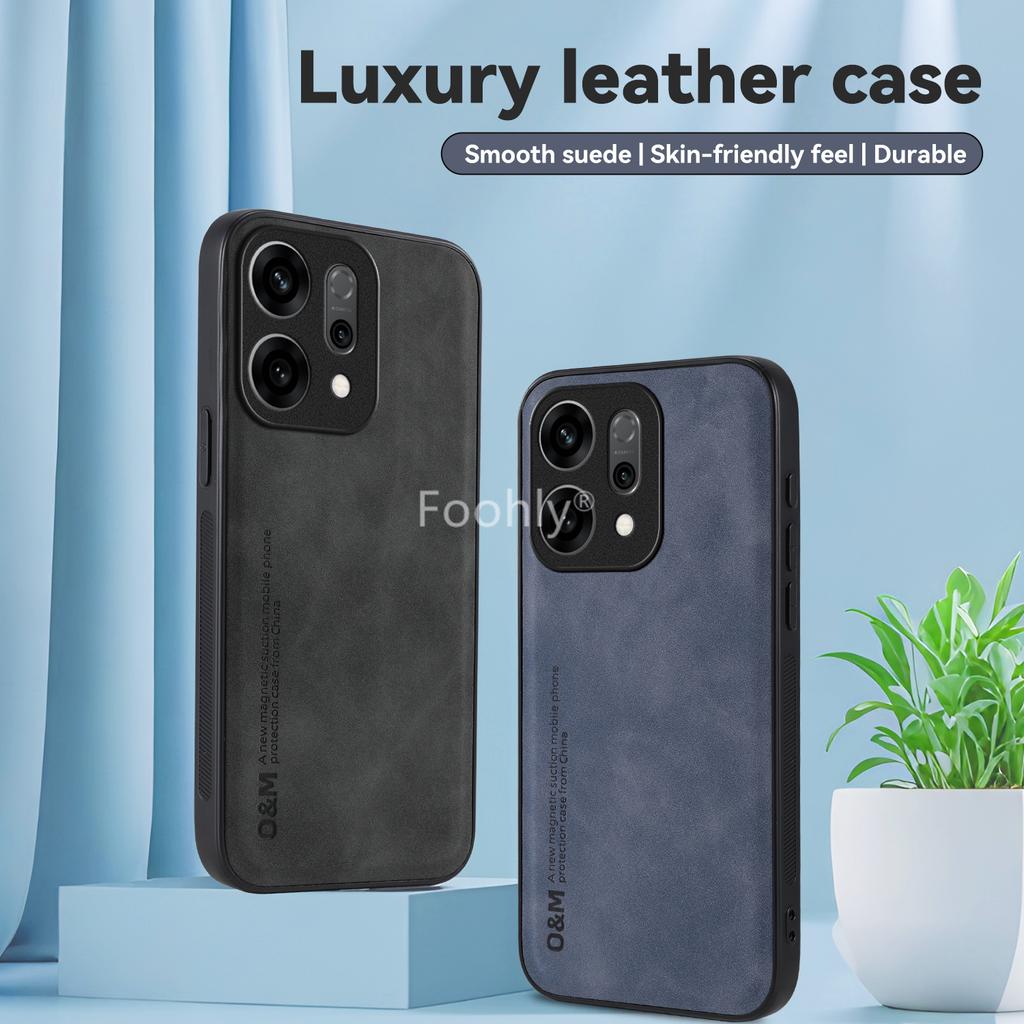 Magnetisk etui i nubuck-skinn for OPPO Reno 14 Pro 14F Reno14 F 5G Ren Beskyttelsesdeksel Støtsikkert Bakdeksel Coque Capa Fundas