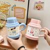 Cute Polka Dot Puppy Couple Water Cup High Value Ceramic Mug with Lid for Home Breakfast Coffee Cup