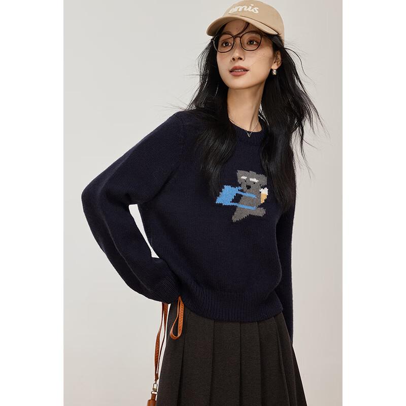 VICTORIA&VERA Women's Puppy Jacquard Knit Sweater