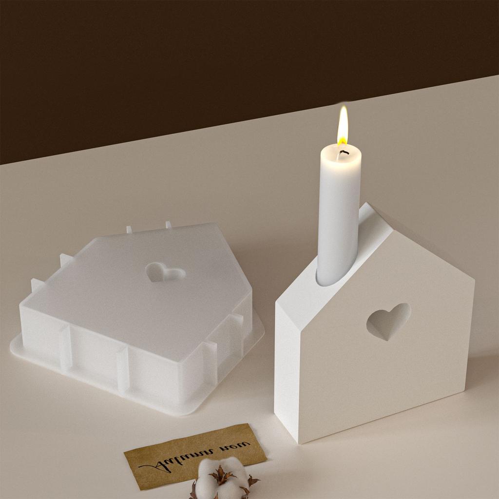 Hollow Love House Candle Holder Silicone Mold Diy Aromatherapy Plaster Candle Holder Decoration Mold