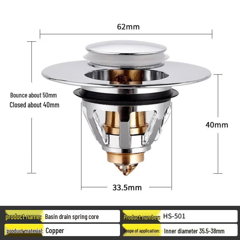 HSPA All-Copper Pop-Up Washbasin Drain Plug