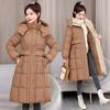2025 winter new waist medium and long knee cotton-padded clothes fashion thin cotton clothes hooded jacket tide