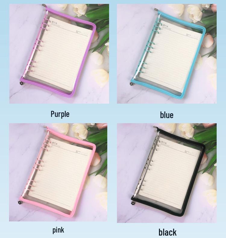Japanese Style B5 Transparent 9-Hole Zipper Notebook with Gold Glitter - Loose-Leaf Diary & Schedule Planner