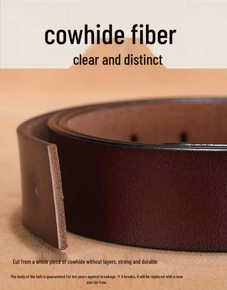 Men's Retro Genuine Cowhide Leather Belt with Smooth Buckle - Extended Large Size for Trendy and Plus-Size Fashion