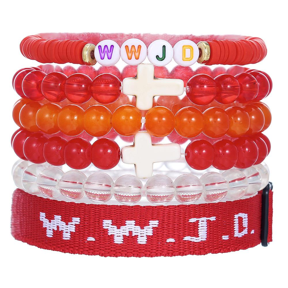 Wwjd Kreuz Armbänder mit Perlen Handgefertigt Geometrisch Polierte Steine Für Männer Frauen Freundschaft Und Glaube
