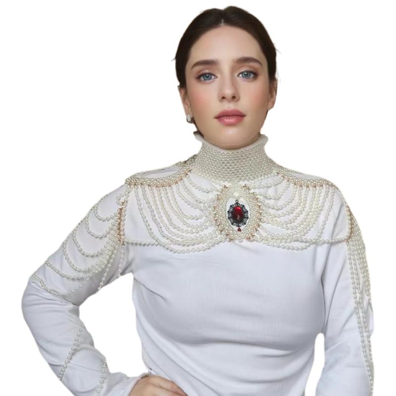 Luxurious Multiple Layer Pearls Tassels Shoulder Necklace for Bride and Fashionable Women Seek Unique Body Jewelry 1