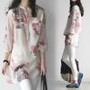 Pretty floral pattern sleeve pullover cute and stylish band pocketed summer fashion pink [aspersio] 3/4 tunic, mature, top, women's shirt, long,