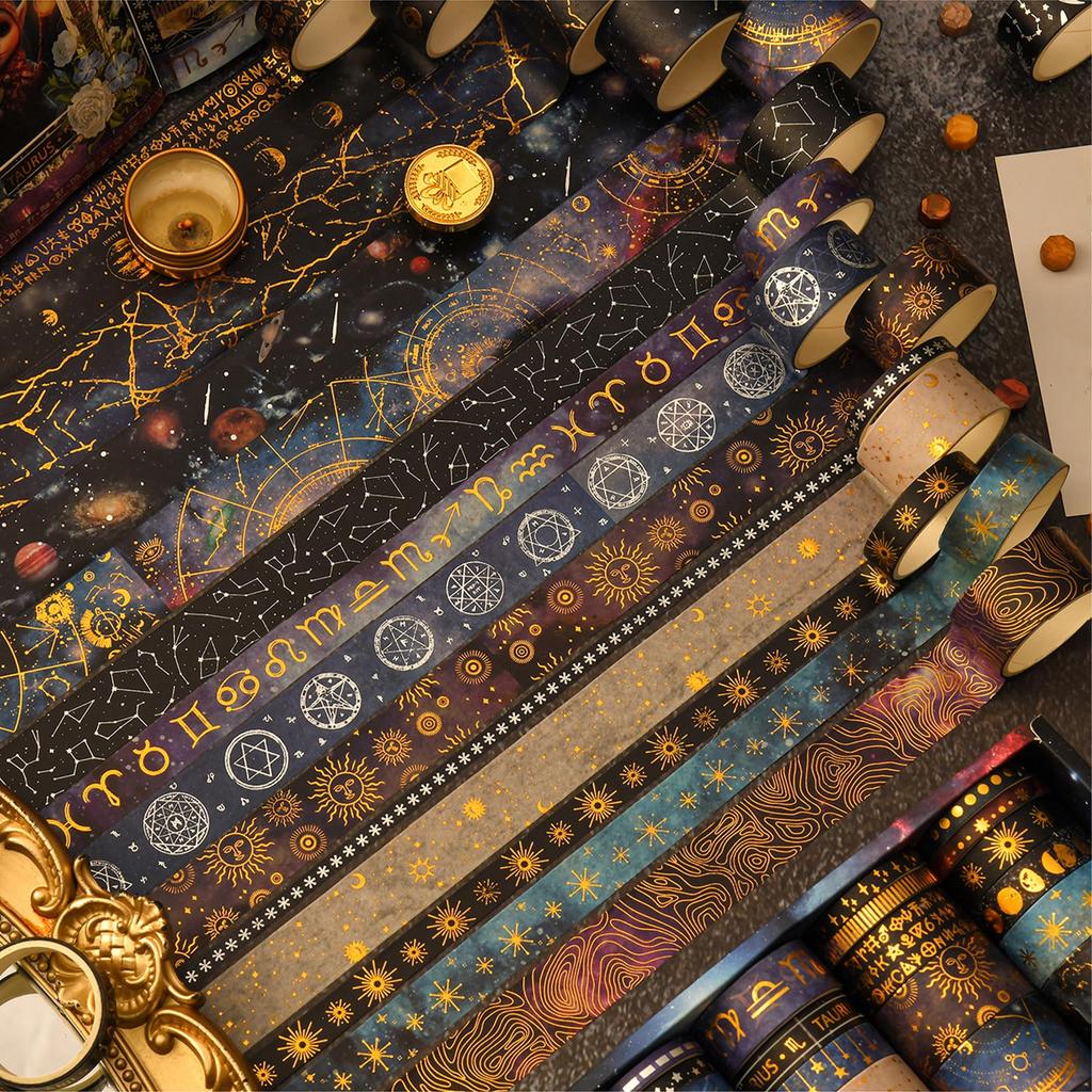 Songdao Washi Galaxie Étoilée Ensemble Masquage Ruban Adhésif Feuille avec et Motifs Nébuleuse Parfait pour et Emballage Cadeau x 2m Ruban, & Ciel, 36 Rouleaux Or/Argent