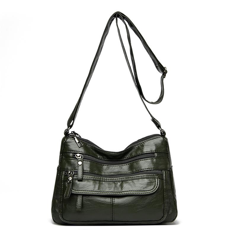 Mjukt Läder Damaxelväska Medelålders Mammaväska Fickrik Crossbody-väska