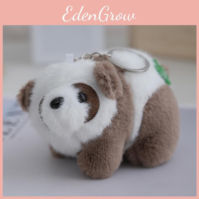 Sweet Plush Panda Keychain With Lucky Clover Detail And Soft Mink Fur Accent