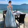 Seaside Vacation Super Fairy Atmosphere Halter Beautiful Sanya Photo Skirt French Neck Suspender Dress Summer