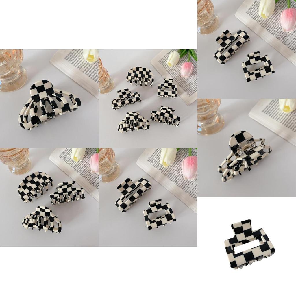 Stijlvolle Zwart-Wit Geruite Geometrische Haarklem voor Dames