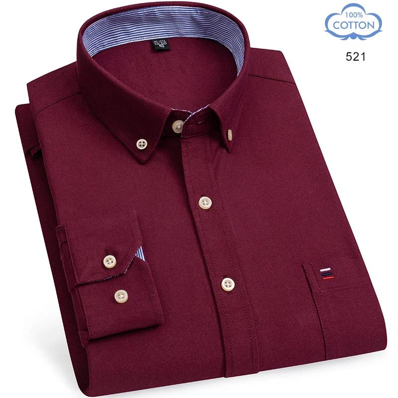 Camisas Oxford de Algodón 100% Puro para Hombre Manga Larga Camisa a Cuadros Rayada Masculina Negocios Tartán Camisa Roja Ropa de Diseño para Hombre
