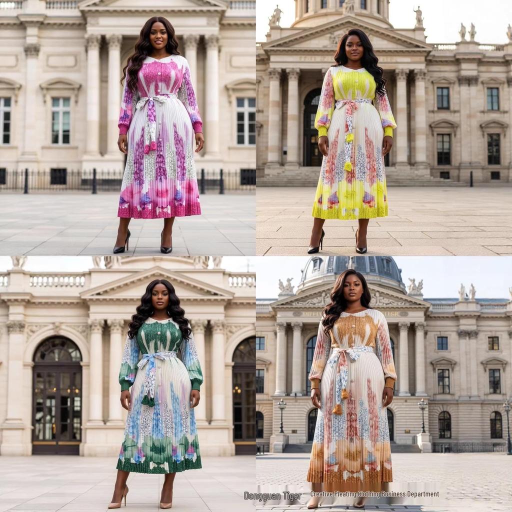 Miyake African Cross-Fold Plus Size Elegant Slimming Women's Long Dress