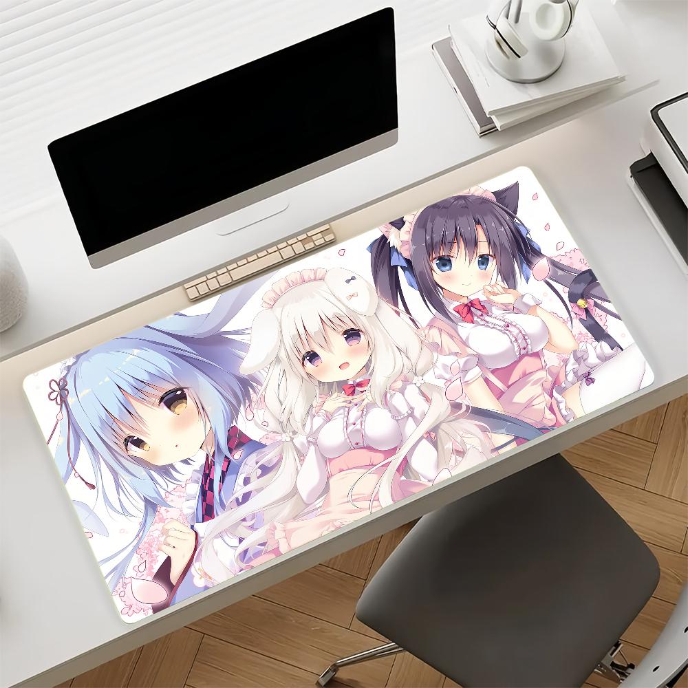 Gaming Mouse PadLarge Desk MatAntislip Stitched Edges Pink White Bunny Girl Anime Print Keyboard Pad for Gamer Home Office