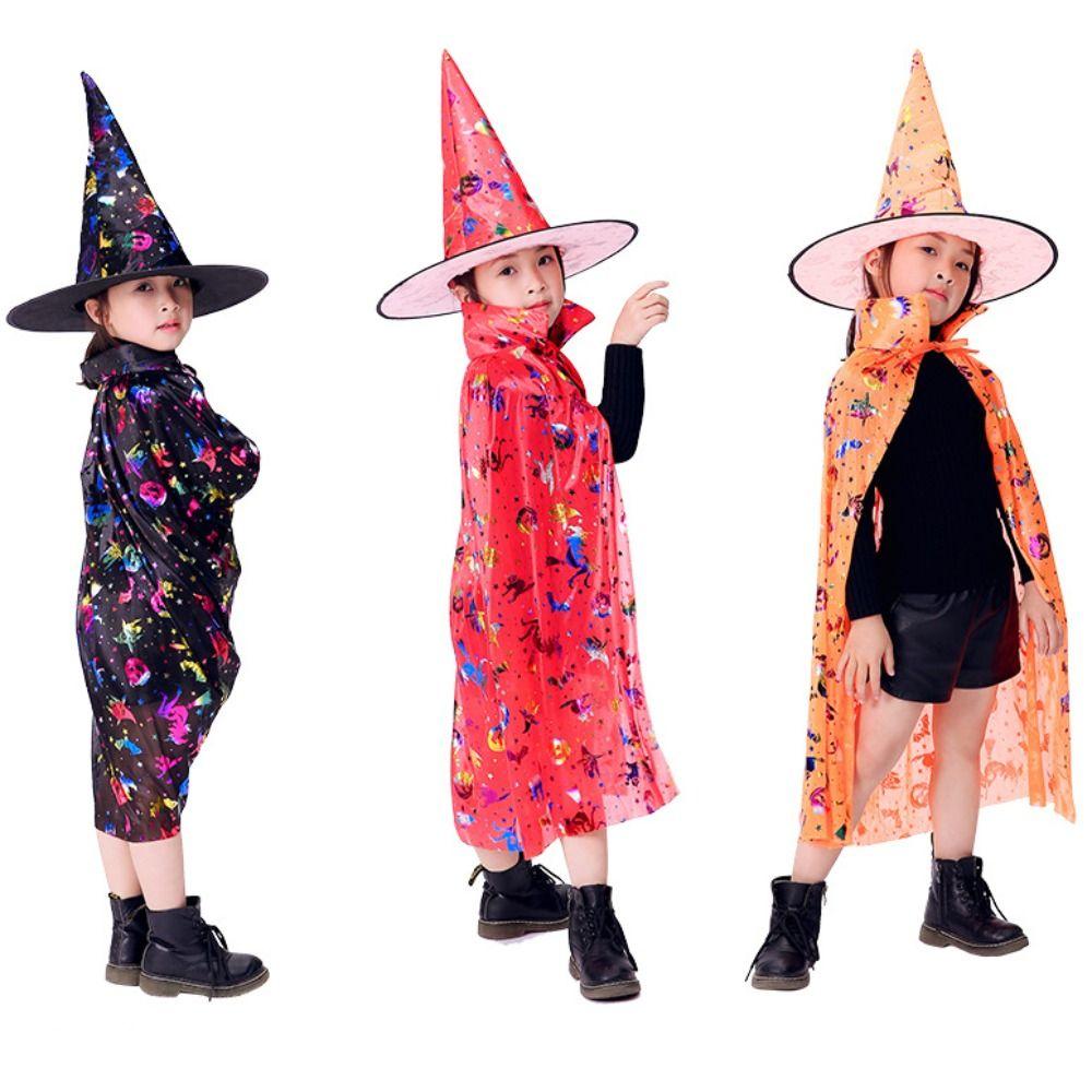 Multicolor Halloween Clothing Sequin Witch Cloak Cape Robe Witch Cloak Cape with Hat Children/Kids