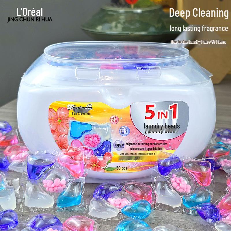 5-in-1 Laundry Pods with Scent Booster Beads, Long-lasting Fragrance, Stain Removal, Softening, and Concentrated Detergent