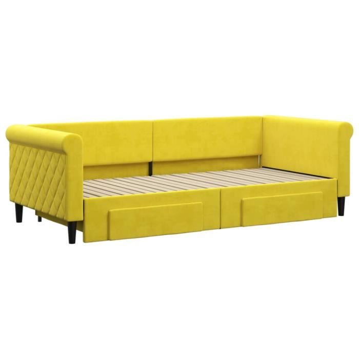 VidaXL Lit de jour avec gigogne et tiroirs jaune 90x200 cm velours 3197824