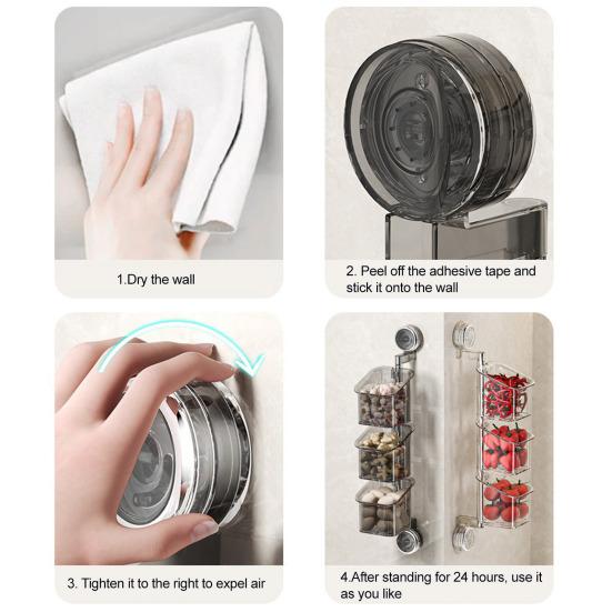 Suction Cup Storage Rack with Drainage Holes Large Capacity Rotating