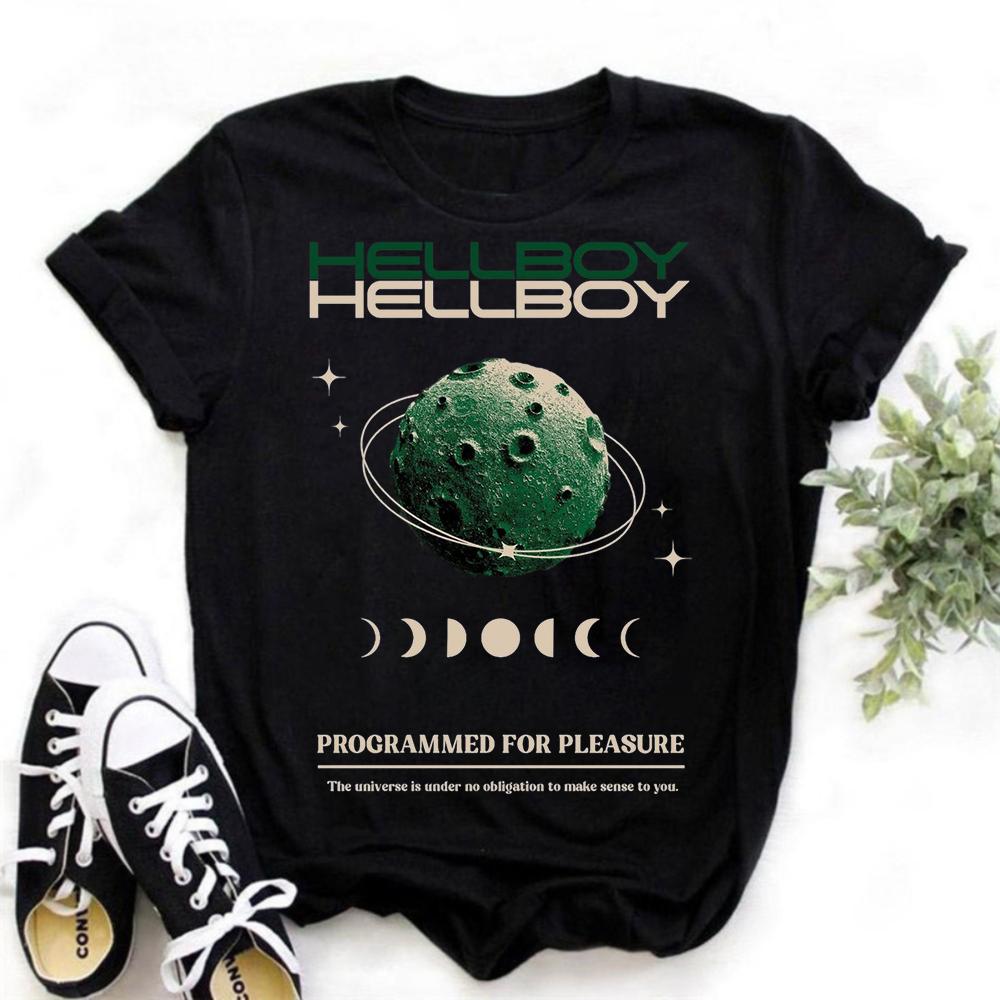 Retro Space Themed Graphic Print Crewneck Short Sleeve Casual Cotton T-shirt with Cosmic Planet and Typography Design S