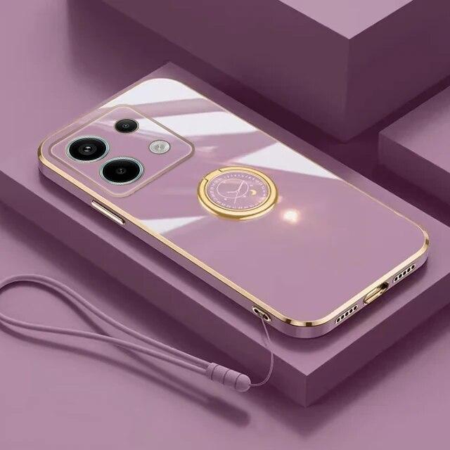 

Для Redmi Note 13 Pro чехол-держатель с кольцом для телефона Redmi Note 13 5G, защита объектива, гальваническая пластина с силиконовым чехлом на ремешке for redmi note13 5G фиолетовый