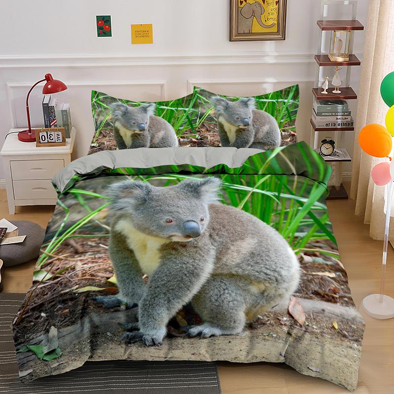 Funny Cute Koala Bedding Set Single King Queen Size Animal Print Duvet Cover Bedclothes 2/3pcs With Pillowcase Gift For Kids