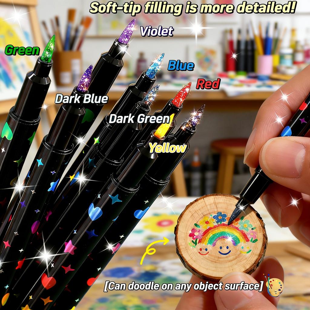 Double-Ended Glitter Acrylic Markers, Double-Sided Glitter Paint Pens For Glass, Fabric, Canvas, Diy Crafts, Card Making,