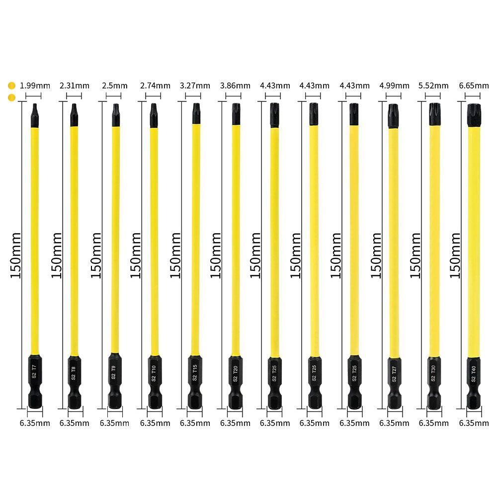 12pcs/set Magnetic Attraction Six-Point Star Torx Bit 150mm Screwdriver Bit  Automobile
