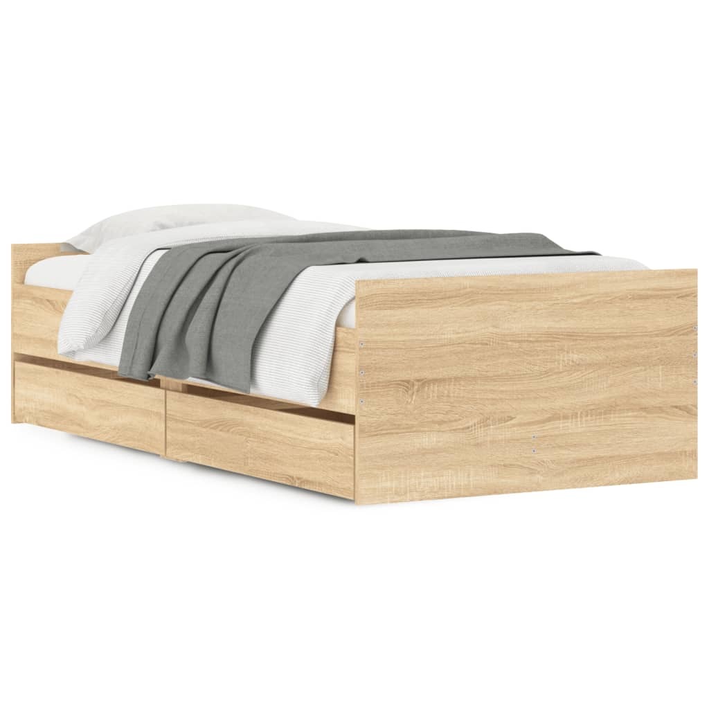 Bed with Drawers Sonoma Oak 75 x 190 cm