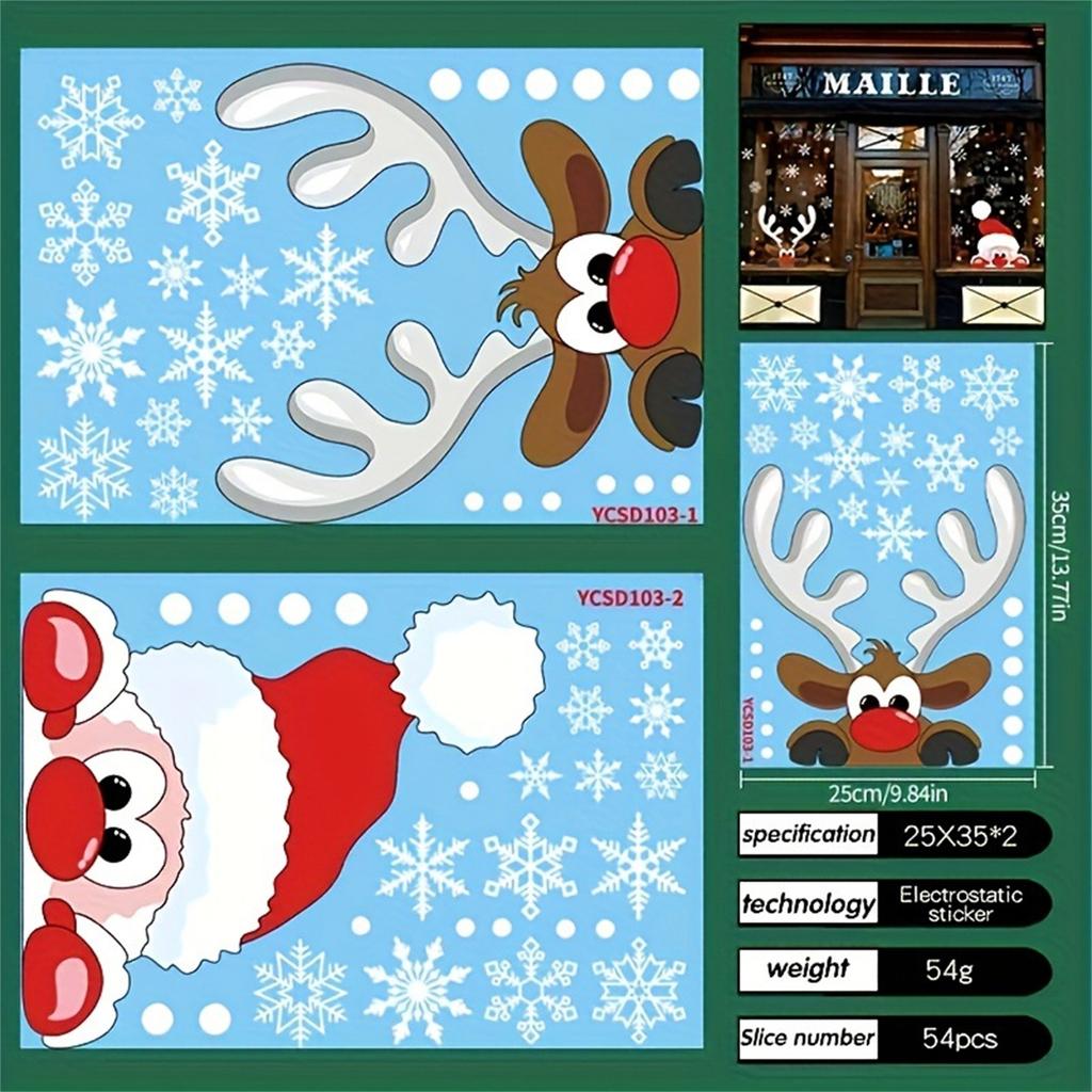 Christmas Decoration Window Stickers 2pcs, Glass Decoration Stickers, Christmas Wall Glass Stickers For Holiday Parties