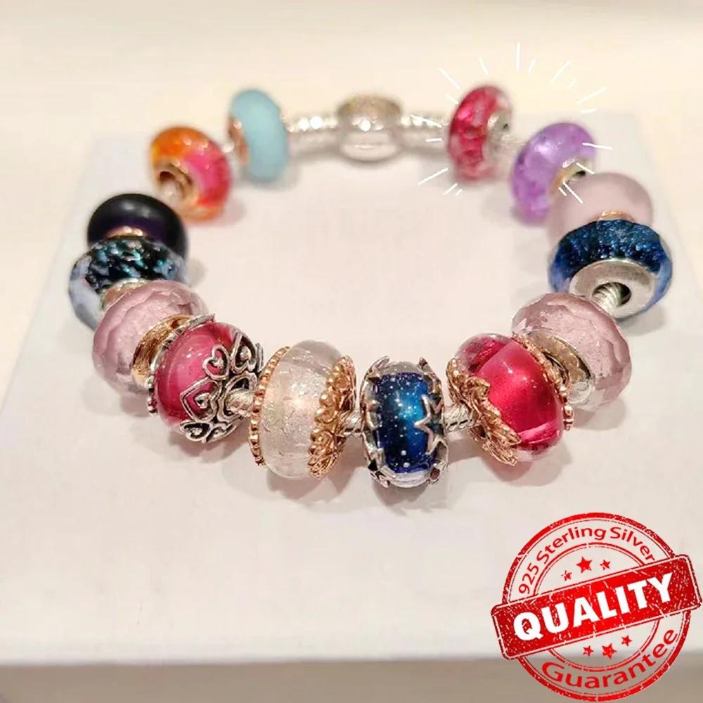 Nouveau Charm Original en Verre de Murano Cuivré Charm Flocons de Neige Étoiles Arc-en-Ciel Coloré Pour Bracelet DIY Bijoux pour Femmes