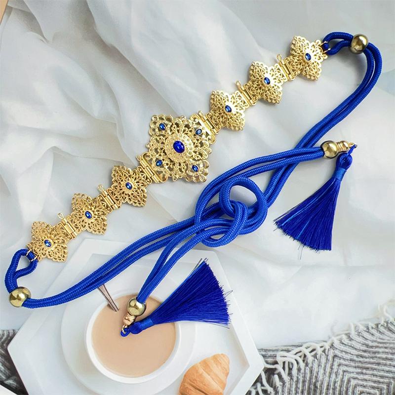 Curea Caftan Marocan Pentru Femei Rochie de Mireasă Culoare Aurie Ciucuri Lanț pentru Talie Bijuterie Robă Arabă Cadou de Mireasă Reglabil