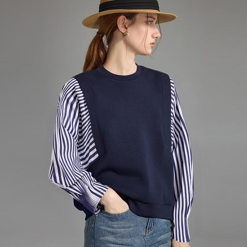 Women's Striped Patchwork Faux Two-Piece Sweatshirt